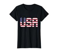 USA in American Flag Style Design - US Flag 4th July Value Graphic T-Shirt, Women, Black, S