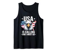 USA is Calling and I Must Go Bald Eagle Patriotic Tank Top