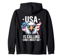 USA Is Calling And I Must Go Bald Eagle Patriotic Zip Hoodie