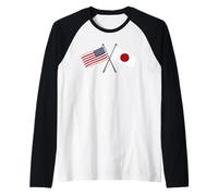 USA Japan Crossed Flags American Japanese Friendship Raglan Baseball Tee