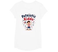 USA Kids Patriotic Kiddo American Flag Stars Fireworks T-Shirt, Girls, White, Medium