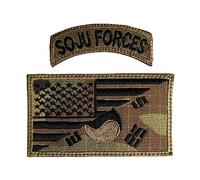 USA Korea Flag & Soju Forces Tap Patch 2 PCS - Funny Tactical Military Morale Embroidered Patch Hook Fastener Backing Multicam OCP