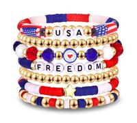 USA Labor Day Bracelets for Women Men - American Freedom USA Pride Stackable Bracelets Set Partriotic 4th of July Summer Holiday Beach Vacation Red White and Blue Heishi Beaded Bracelet Jewelry