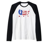 USA Letters American Flag United States US Lettering Outline Raglan Baseball Tee