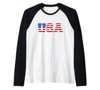 USA Letters American Flag United States US Lettering Raglan Baseball Tee