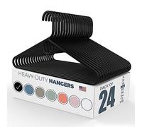 USA-Made Heavy-Duty Plastic Hangers Black (12, 18, 24, 30, 36, 72 Packs) Thick Strong Plastic Clothes Hangers Heavy Duty Hook | Suit Coat Hangers Plastic, Non-Slip Adult Hangers (24 Pack)