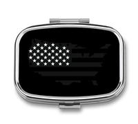 USA Map Black Flag Travel Pill Organizer 2 Compartments Pill Case Pill Box Containers for Purse Pocket