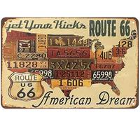 USA Map Tin Sign,Get Your Kicks Gold Route 66 American Dream Vintage Metal Tin Signs for Cafes Bars Pubs Shop Wall Decorative Funny Retro Signs for Men Women 8x12 Inch
