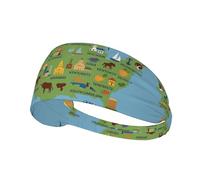 Usa Map With Icons Printed Printing Double-Sided,Unisex Elastic Sports Headband,Ideal As A Gift For Sports-Loving Friends,Family