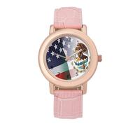 USA Mexico Flags Women's Wrist Watch Easy Reader with Leather Strap Analog Display Wonderful Ladies Gifts