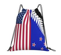 Usa New Zealand Flag Women Men Swimming Bag Foldable String Backpack Large Drawstring Backpack For Swim Hiking Climbing