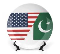 USA Pakistan Flag Bone China Decorative Plate Ceramic Plates Wall Decor with Display Stand 7inch
