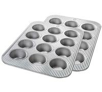 USA Pan Bakeware Cupcake and Muffin Pan, Nonstick Quick Release Coating, 12-Well, Set of 2, Aluminized Steel