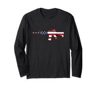 USA Patriotic AR-15 Rifle with American Flag Overlay Design Long Sleeve T-Shirt