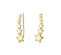 USA Patriotic Celestial Shooting Star Ear Pin Climbers Earrings For Women Teen Wrap Crawlers Gold Plated .925 Sterling Silver