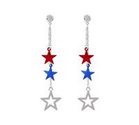 USA Patriotic Dangle Earrings for Women 4th of July Drop Earrings Red White Blue Star Heart USA Drop Earrings American Independence Day Outfit Gift, Zinc, No Gemstone