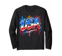 USA Patriotic Graffiti Red White and Blue Design Long Sleeve T-Shirt