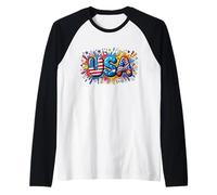 USA Patriotic Pop Art Graffiti Style American Flag Freedom Raglan Baseball Tee