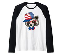 USA Patriotic Raccoon 4th Of July Independence Day Raglan Baseball Tee