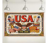 USA Patriotic Wall Backdrop, Vintage Festival Decorations, Red White Blue Eagle Design for Independence Day Celebrations, 250 Years Anniversary Party Supplies 71x43 Inch