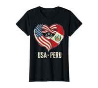 USA Peru Vintage Distressed Heart Intertwined Flags Value Graphic T-Shirt, Women, Black, L