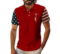 USA Polo Shirt for Men Patriotic American Flag 4Th of July Independence Day T-Shirts Big and Tall Summer Beach Cruise Shirts Red