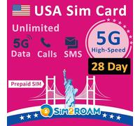 USA Prepaid SIM Card | Unlimited 5G/4G LTE High-speed Internet Data in US (Hawaii included) | Unlimited Calls and Texts (SMS) in United States | Refillable! (28 Days)