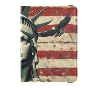 Usa Presidents Day Flag & Lady Liberty Leather Passport and Vaccine Card Wallet Combo Travel Passport Wallet With Vaccination Card Slot Passport Holder Combo with Vaccine Card Slot for Women
