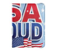 Usa Proud Flag Blue 4th Of July Independence Day Leather passport holder for travel men for travel Vaccine Case Protector Cover Passport Case Travel Documents Wallet for men Waterproof, USA proud flag