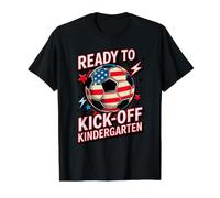 USA Ready KICK Off Kindergarten School Soccer Hello First Value Graphic T-Shirt, Men, Black, L