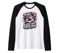 USA Ready KICK Off Preschool School Soccer First Day Teacher Raglan Baseball Tee