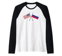 USA Russia Crossed Flags American Russian Friendship Raglan Baseball Tee