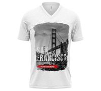 USA San Francisco Tshirt, Summer Graphic T Shirt, Mens V Neck T-Shirt, Holiday White Shirt for Men Tee Top, S, White