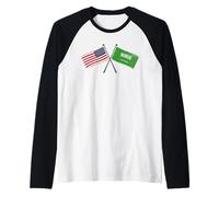 USA Saudi Arabia Crossed Flags American Saudi Arabian Jersey Raglan Baseball Tee