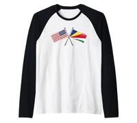 USA Seychelles Crossed Flags American Seychellois Roots Raglan Baseball Tee