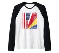 USA Seychelles Half Flag American Seychellois Pride Raglan Baseball Tee