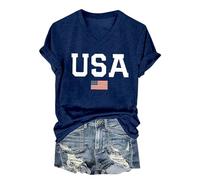 USA Shirts for Women Short Sleeve Letter Graphic American Flag Summer Tees Shirt Plus Size Loose Casual Memorial Day 4th of July Blouse(Navy,3XL)