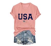USA Shirts for Women Short Sleeve Letter Graphic American Flag Summer Tees Shirt Plus Size Loose Casual Memorial Day 4th of July Blouse(Pink,S)