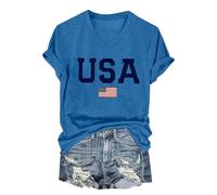 USA Shirts for Women Short Sleeve Letter Graphic American Flag Summer Tees Shirt Plus Size Memorial Day 4th of July Blouse(Blue,M)