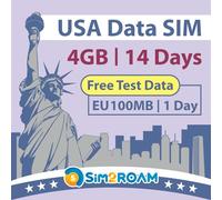 USA SIM Card 14 Days | 4GB 5G LTE Internet | FREE Test 100MB/1Day in Europe | Travel SIM | Dual Local USA Carriers, AT&T & T-Mobile | Prepaid