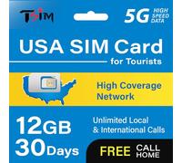 USA SIM Card for Tourists 30 Days 12 GB Data on High Coverage Network | Unlimited Local & International Calls | Free Call Home | Upgraded 5G SIM Card with Hotspot and Tethering!