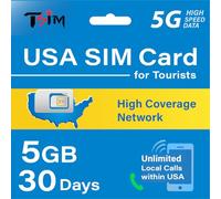 USA SIM Card for Tourists 30 Days 5 GB Data on High Coverage Network | Unlimited Local calls within USA | Upgraded 5G SIM card with Hotspot and Tethering!