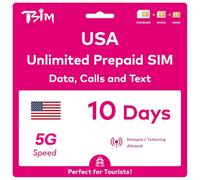 USA SIM Card for Travel to the USA. 10 Days PrePaid. T-Mobile network with Unlimited Data, Calls and Texts (Hawaii Included). New Upgraded 5G SIM Card!