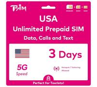 USA SIM Card for Travel to the USA. PrePaid. T-Mobile network with Unlimited Data, Calls and Texts. New Upgraded 5G SIM Card! (3 Day)