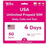 USA SIM Card for Travel to the USA. PrePaid. T-Mobile network with Unlimited Data, Calls and Texts. New Upgraded 5G SIM Card! (4 Day)