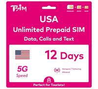 USA SIM Card for Travel to the USA. PrePaid. T-Mobile network with Unlimited Data, Calls and Texts. Upgraded 5G SIM Card! (12 Day)