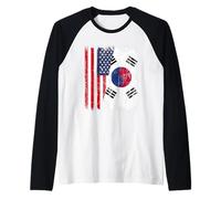 USA South Korea Half Flag America South Korean Heritage Raglan Baseball Tee