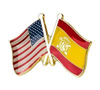 USA & Spain Crossed Flags Enamel Pin Badge 1.9 x 2.4cm, United States Spain Double Flag Lapel Pin, American Spanish Friendship Brooch, Gold Tone Metal Souvenir
