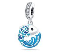 USA Stars Stripes Lucky Fish Cross Heart Eagle Moon Star Charm Bead Pendant 925 Sterling Silver Compatible With Pandora Charm Moments Bracelet (Sea Ocean Jesus Fish Faith)