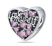 USA Stars Stripes Lucky Fish Cross Heart Eagle Moon Star Charm Bead Pendant 925 Sterling Silver Compatible With Pandora Charm Moments Bracelet (Love Myself Heart Self Esteem)